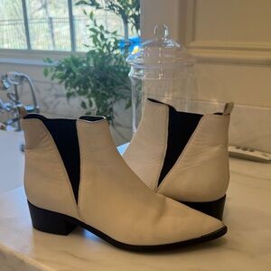 Marc Fisher White Leather Ankle Booties with Black Elastic Panels